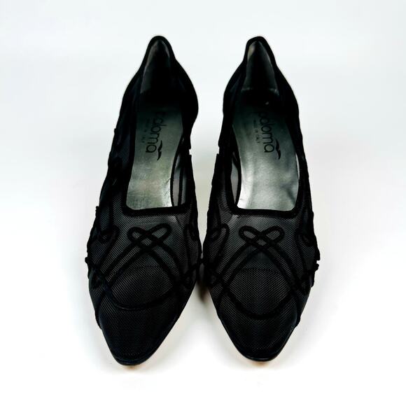 Vintage Paloma Mesh Classic Black High Heel Stylish Party Pumps Size 9.5AA - Picture 4 of 10